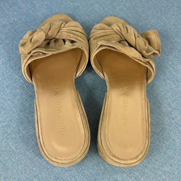 STUART WEITZMAN Suede Beige Bow Accents Mule Sandals Slides Size 7 M - Picture 5 of 11